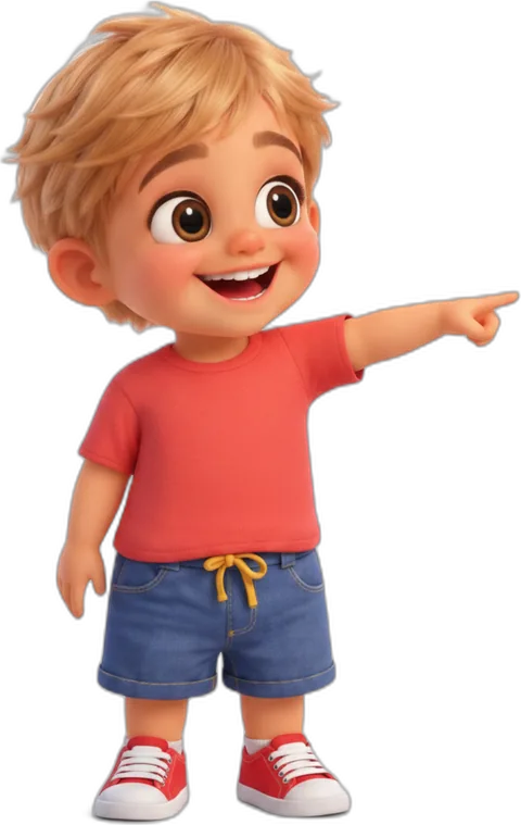 Mascote menino da Turminha da Piquitita apontando